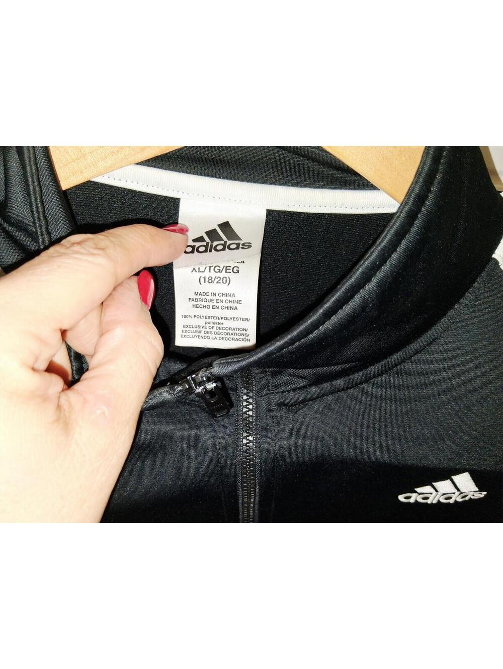 ADIDAS XL 18/20 ZIP ATHLETIC JACKET BLACK COAT WHITE TRENDY WINDBREAKER - Picture 5 of 6